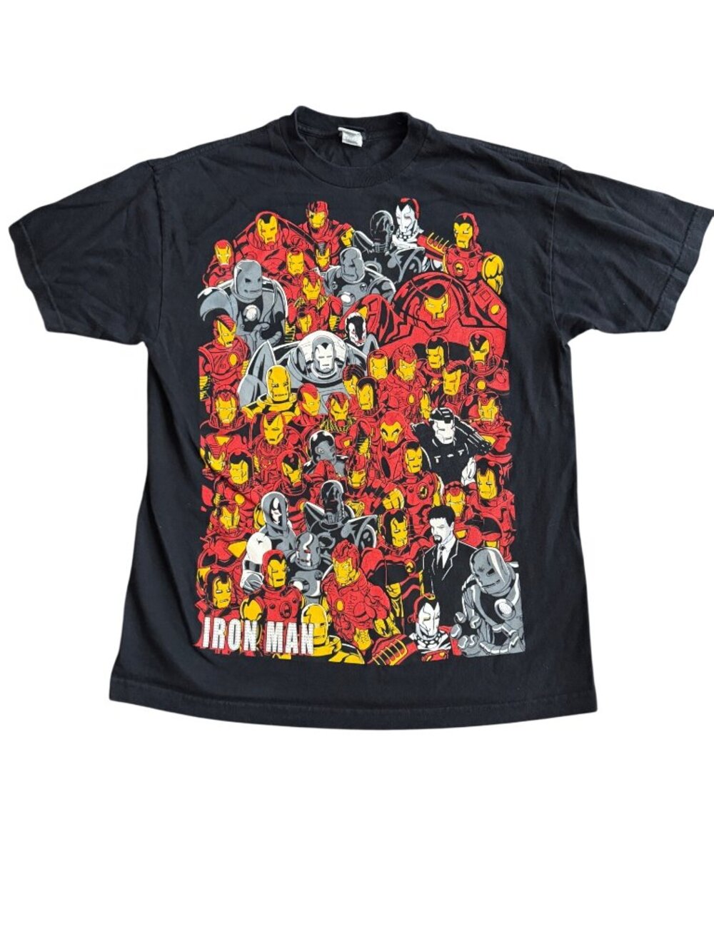 Vintage Iron Man Collage Graphic T-Shirt Black Marvel Mad Engine Cotton L/G